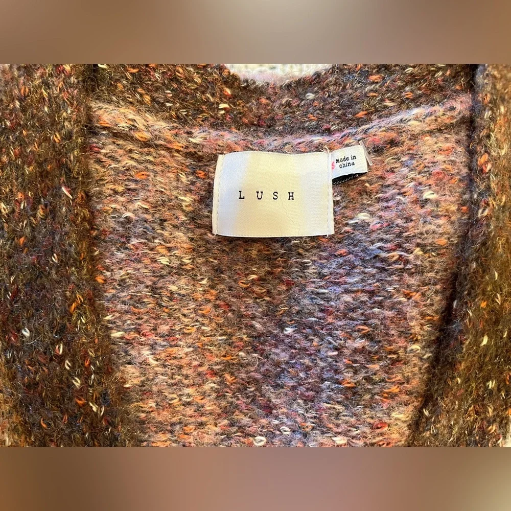 Lush Women’s Colorblock Button-down Cardigan Sweater Pink Brown Size S, NWOT - Picture 6 of 6